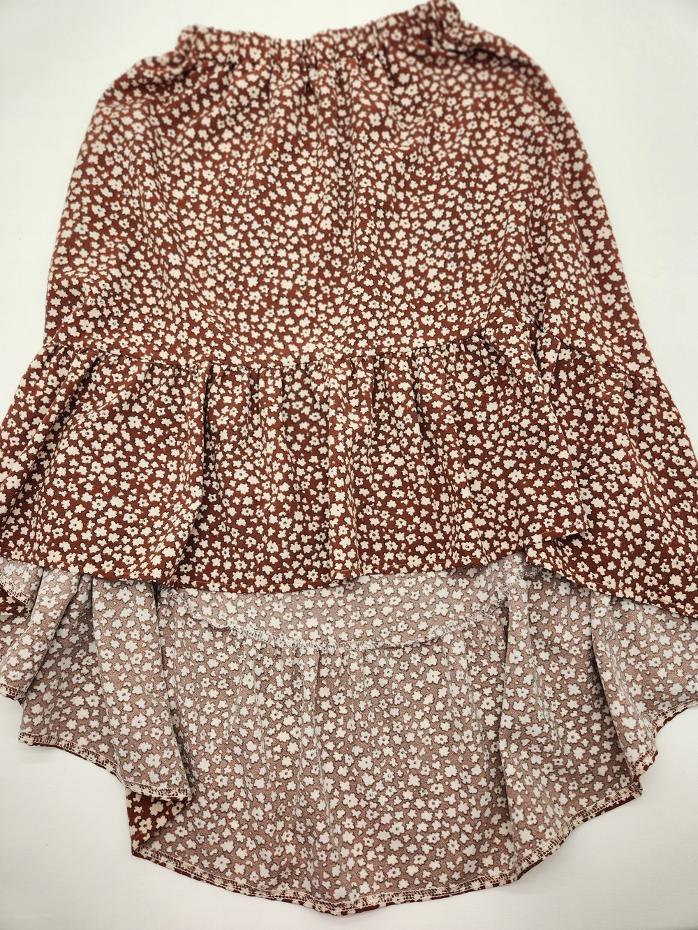 Trend Blossoms Girls Brown Floral Tiered Tunic Top Size 12 Bell Sleeve Boho